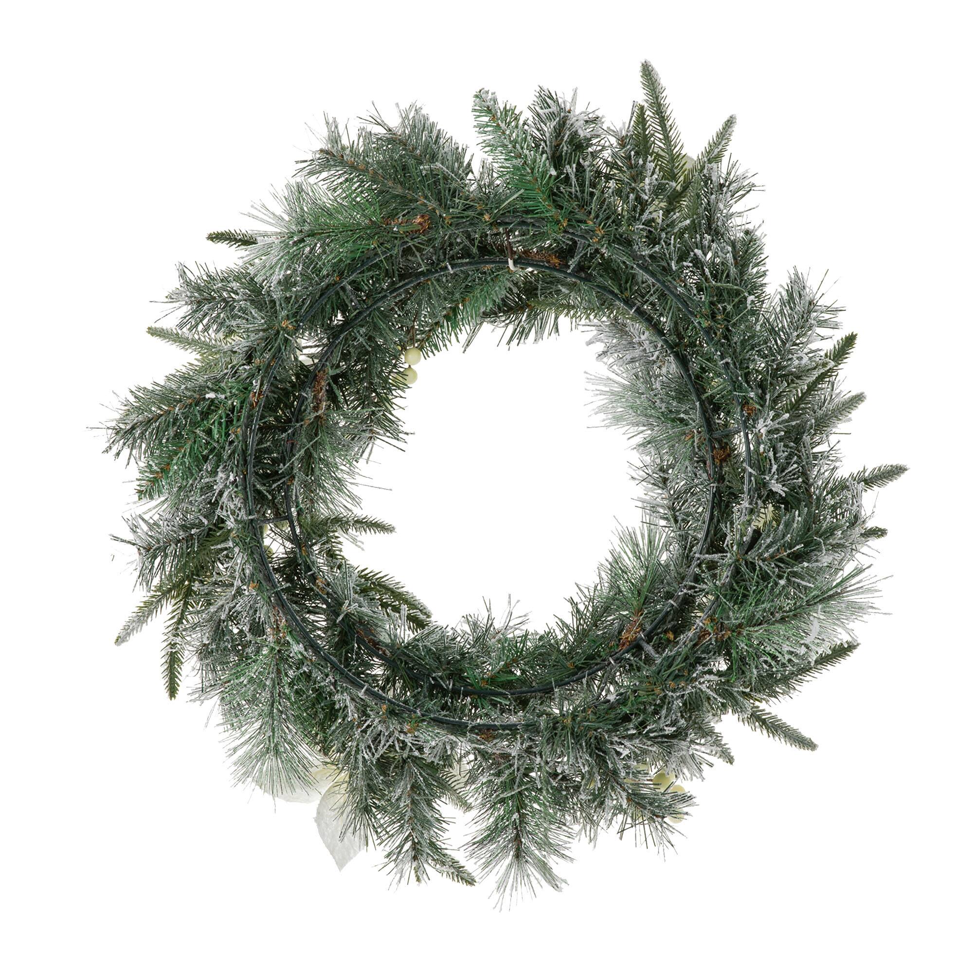 Glitzhome® 24" Pre-Lit Snow Flocked Greenery Pine Poinsettia Christmas Wreath